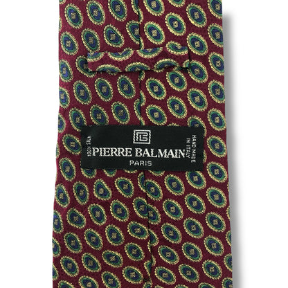 【7079】良品！ピエールバルマン　ネクタイ　レッド系　バーガンディー系