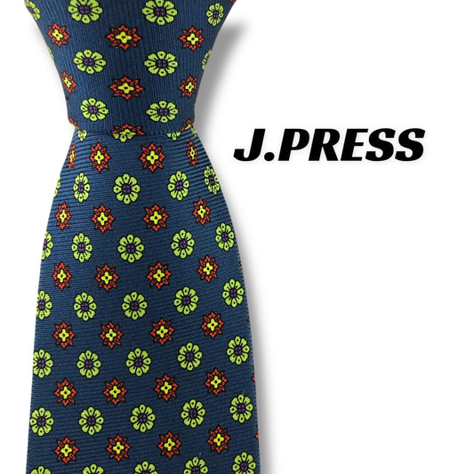 【7095】良品！ジェイプレス　ネクタイ　ネイビー系　花柄