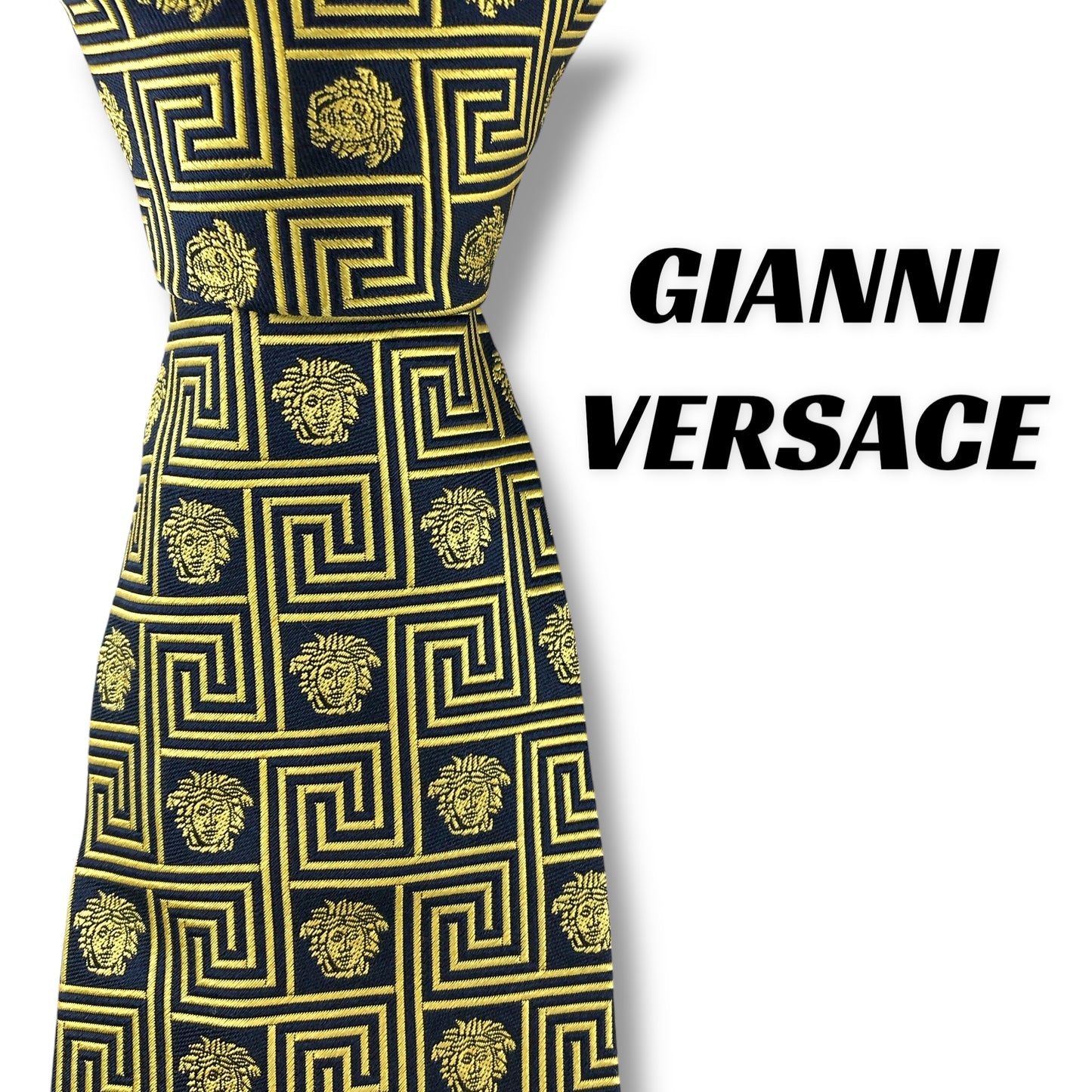 【7098】美品！ジャンニヴェルサーチ　ネクタイ　ネイビー系　ゴールド系