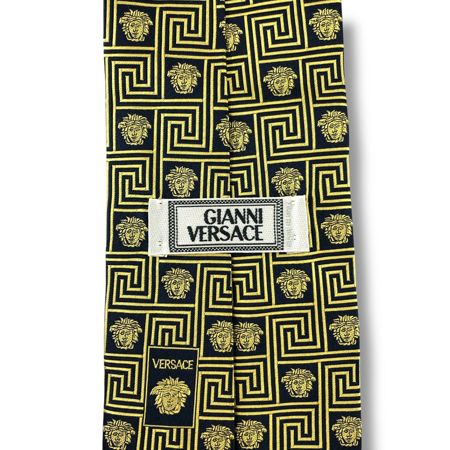 【7098】美品！ジャンニヴェルサーチ　ネクタイ　ネイビー系　ゴールド系