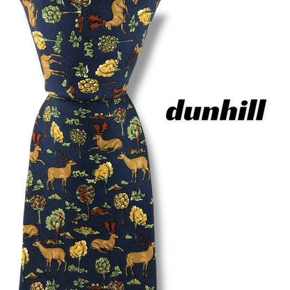 【7110】良品！ダンヒル　ネクタイ　ネイビー系　鹿柄