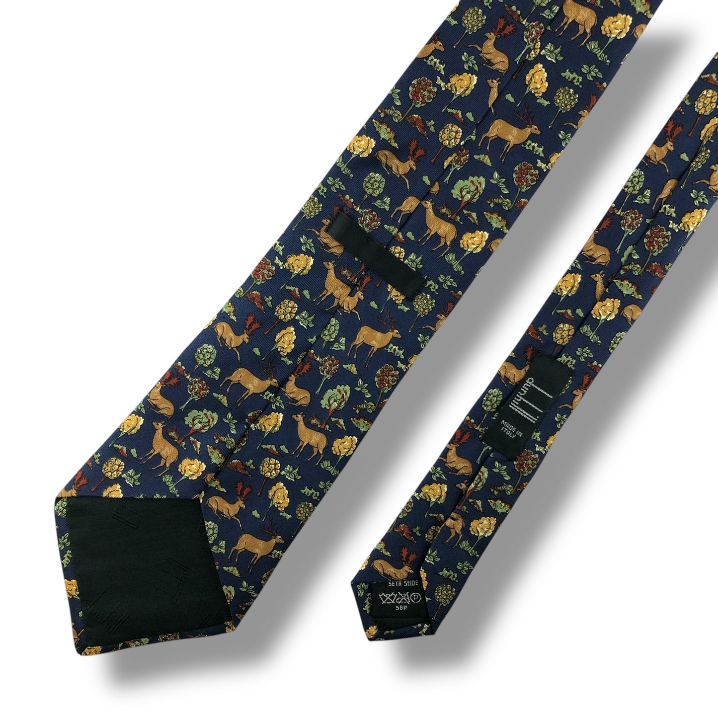 【7110】良品！ダンヒル　ネクタイ　ネイビー系　鹿柄