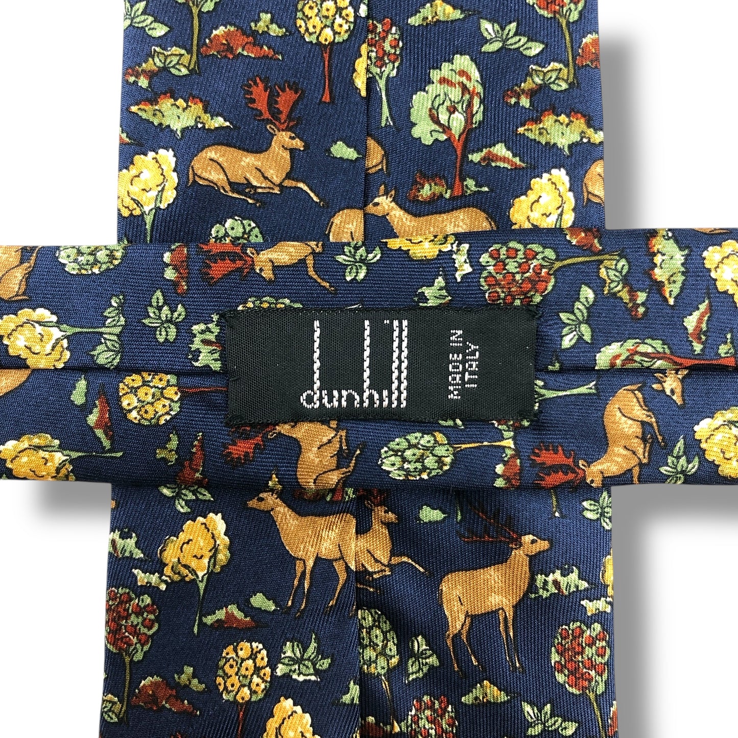 【7110】良品！ダンヒル　ネクタイ　ネイビー系　鹿柄