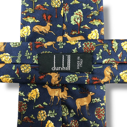 【7110】良品！ダンヒル　ネクタイ　ネイビー系　鹿柄