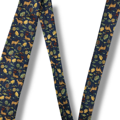 【7110】良品！ダンヒル　ネクタイ　ネイビー系　鹿柄