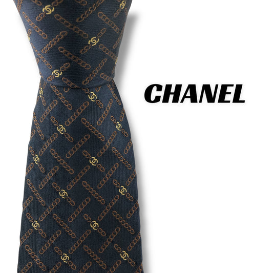 【7111】良品！シャネル　ネクタイ　ネイビー系