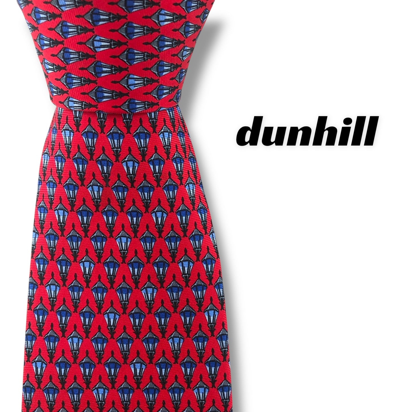 【7117】美品！ダンヒル　ネクタイ　レッド系　ライト柄