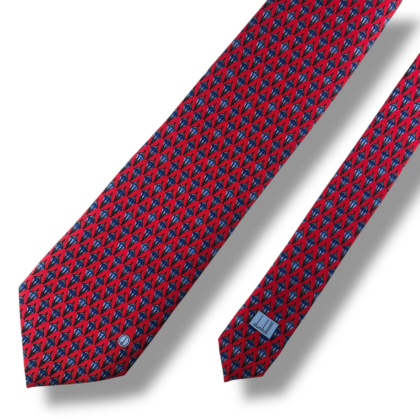 【7117】美品！ダンヒル　ネクタイ　レッド系　ライト柄