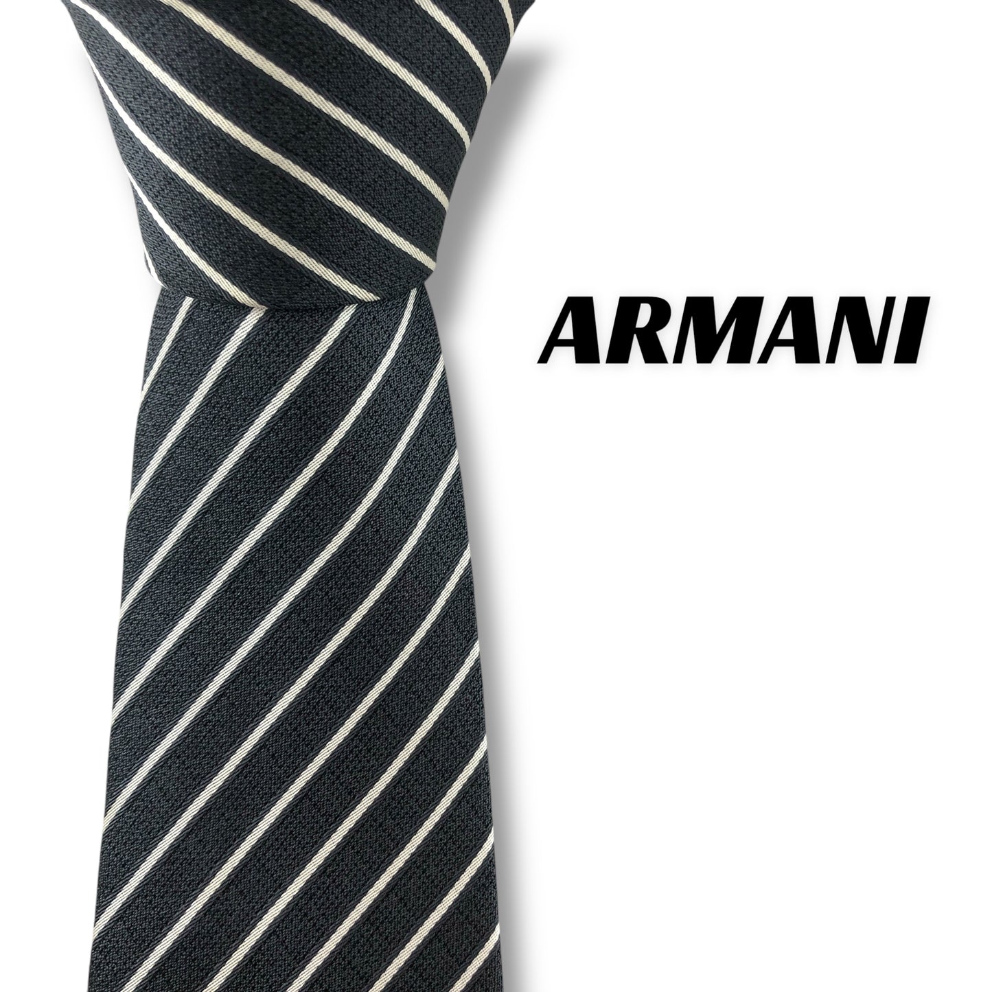【7119】良品！アルマーニ　ネクタイ　ブラック系　ストライプ柄