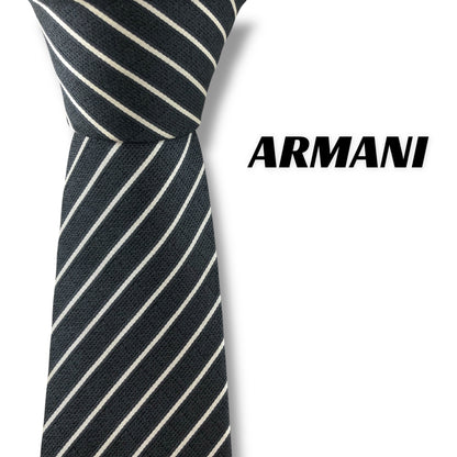 【7119】良品！アルマーニ　ネクタイ　ブラック系　ストライプ柄