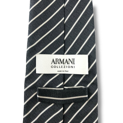 【7119】良品！アルマーニ　ネクタイ　ブラック系　ストライプ柄