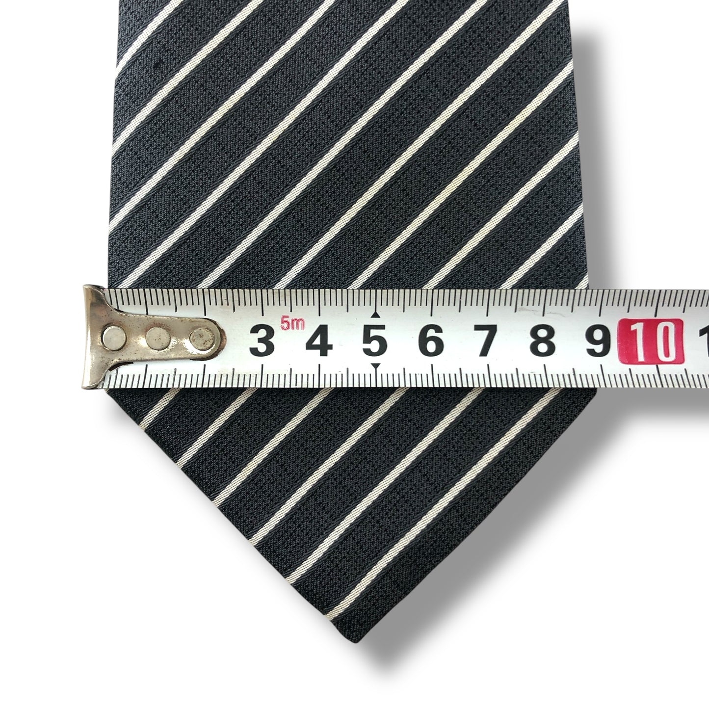 【7119】良品！アルマーニ　ネクタイ　ブラック系　ストライプ柄