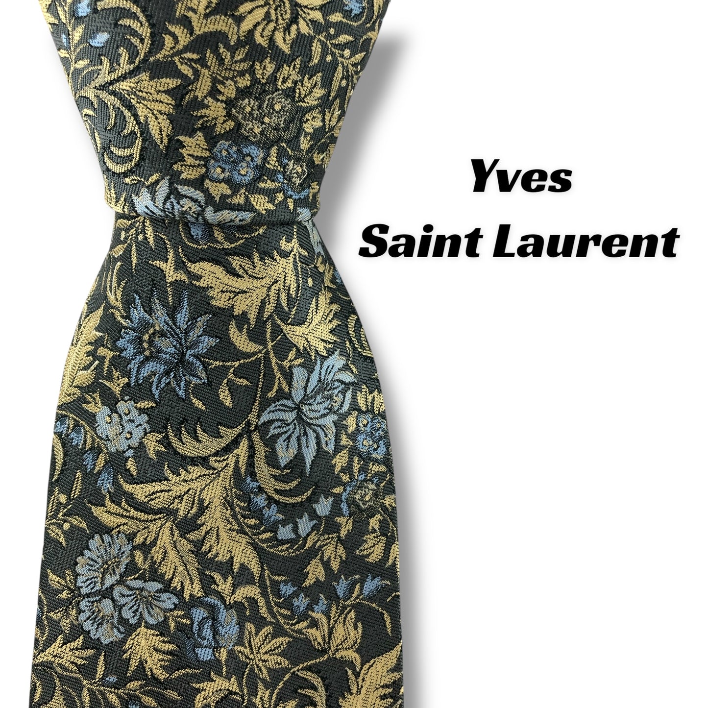 【7122】美品！イヴサンローラン　ネクタイ　水色グレー系　花柄