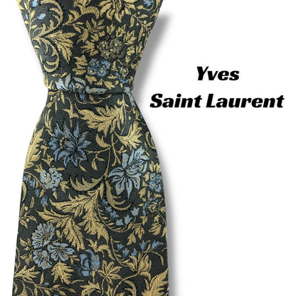 【7122】美品！イヴサンローラン　ネクタイ　水色グレー系　花柄