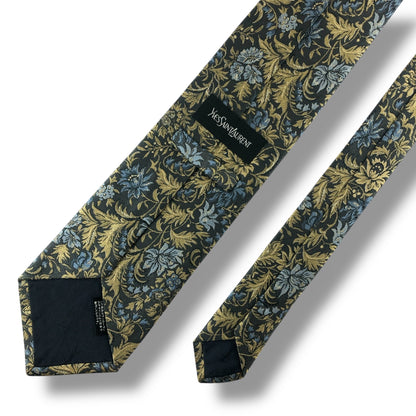 【7122】美品！イヴサンローラン　ネクタイ　水色グレー系　花柄