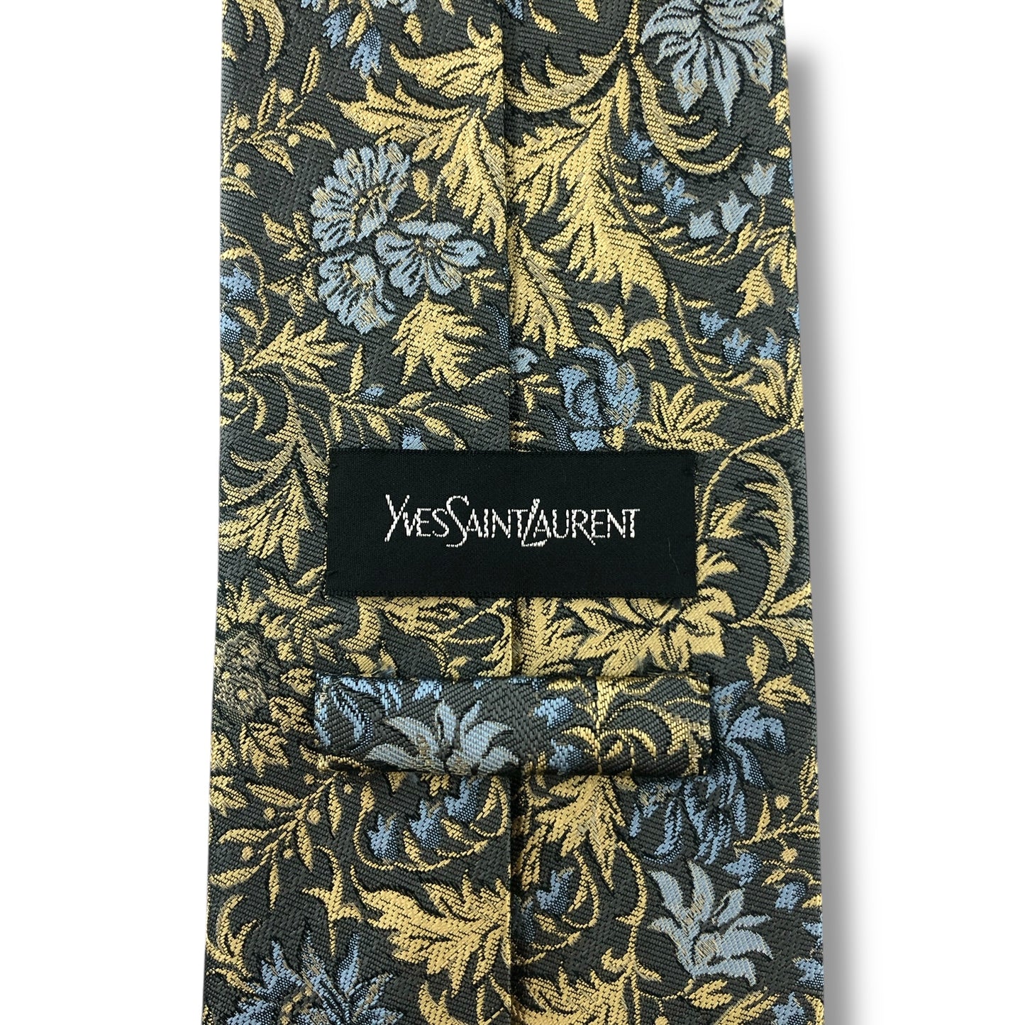 【7122】美品！イヴサンローラン　ネクタイ　水色グレー系　花柄