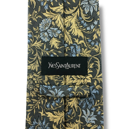 【7122】美品！イヴサンローラン　ネクタイ　水色グレー系　花柄