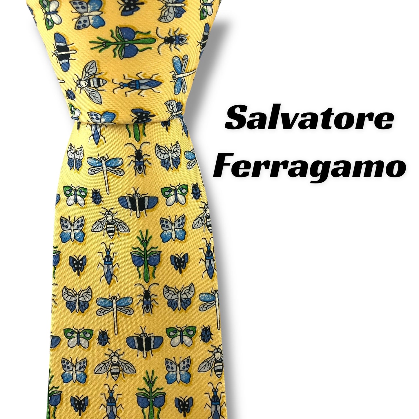 【7126】良品！サルヴァトーレフェラガモ　ネクタイ　イエロー系　昆虫柄