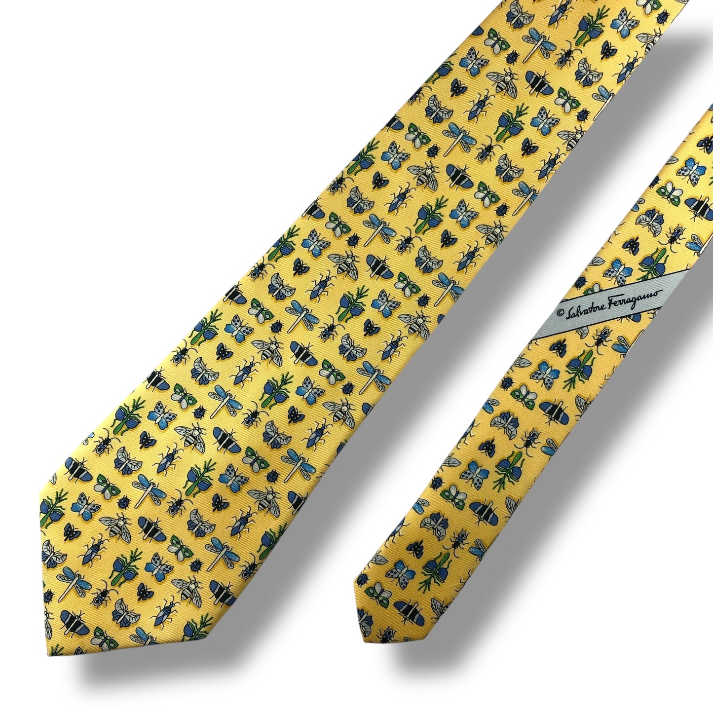 【7126】良品！サルヴァトーレフェラガモ　ネクタイ　イエロー系　昆虫柄