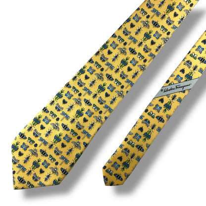 【7126】良品！サルヴァトーレフェラガモ　ネクタイ　イエロー系　昆虫柄