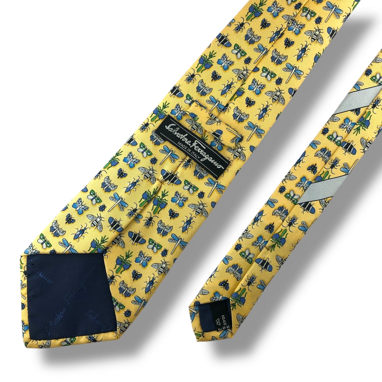 【7126】良品！サルヴァトーレフェラガモ　ネクタイ　イエロー系　昆虫柄