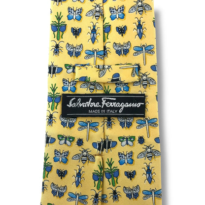 【7126】良品！サルヴァトーレフェラガモ　ネクタイ　イエロー系　昆虫柄
