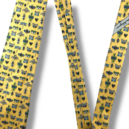 【7126】良品！サルヴァトーレフェラガモ　ネクタイ　イエロー系　昆虫柄