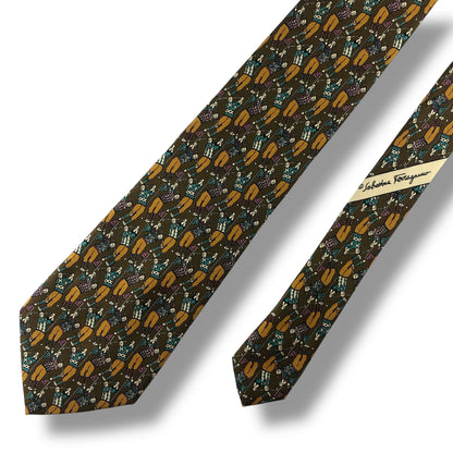 【7127】美品！サルヴァトーレフェラガモ　ネクタイ　ブラウン系　ゴルフ柄
