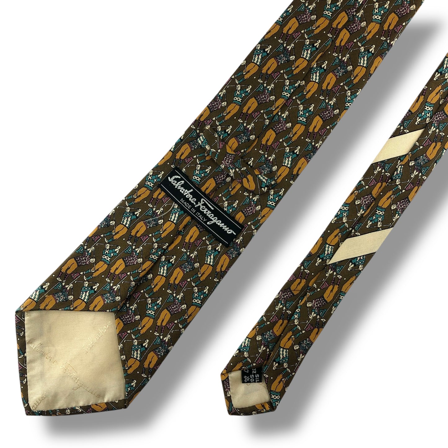 【7127】美品！サルヴァトーレフェラガモ　ネクタイ　ブラウン系　ゴルフ柄