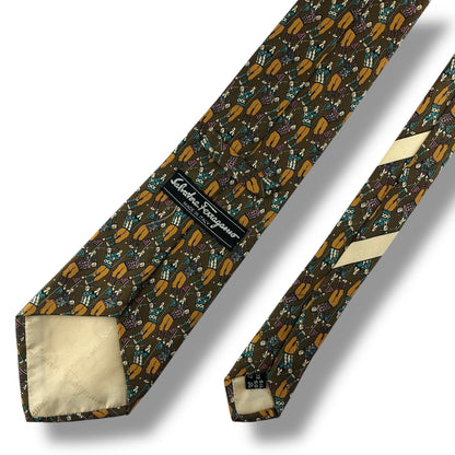 【7127】美品！サルヴァトーレフェラガモ　ネクタイ　ブラウン系　ゴルフ柄