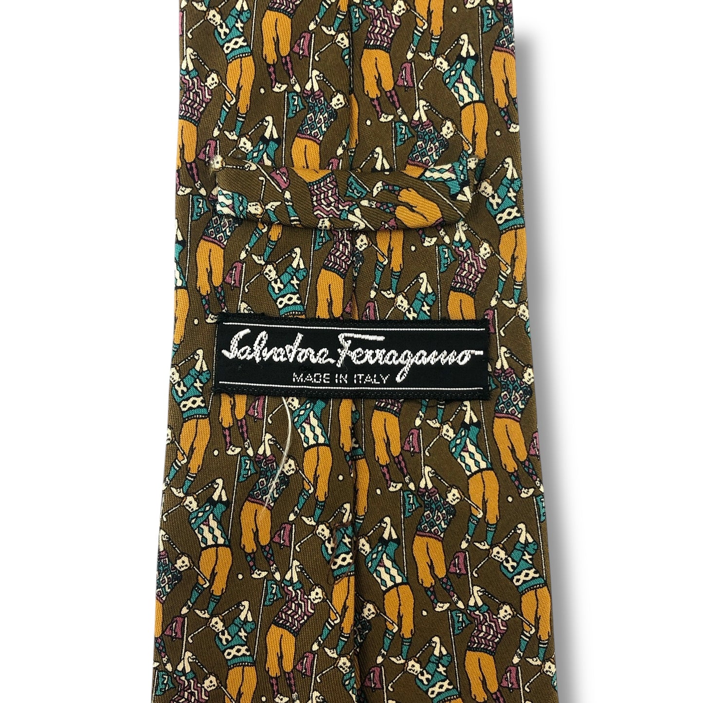 【7127】美品！サルヴァトーレフェラガモ　ネクタイ　ブラウン系　ゴルフ柄