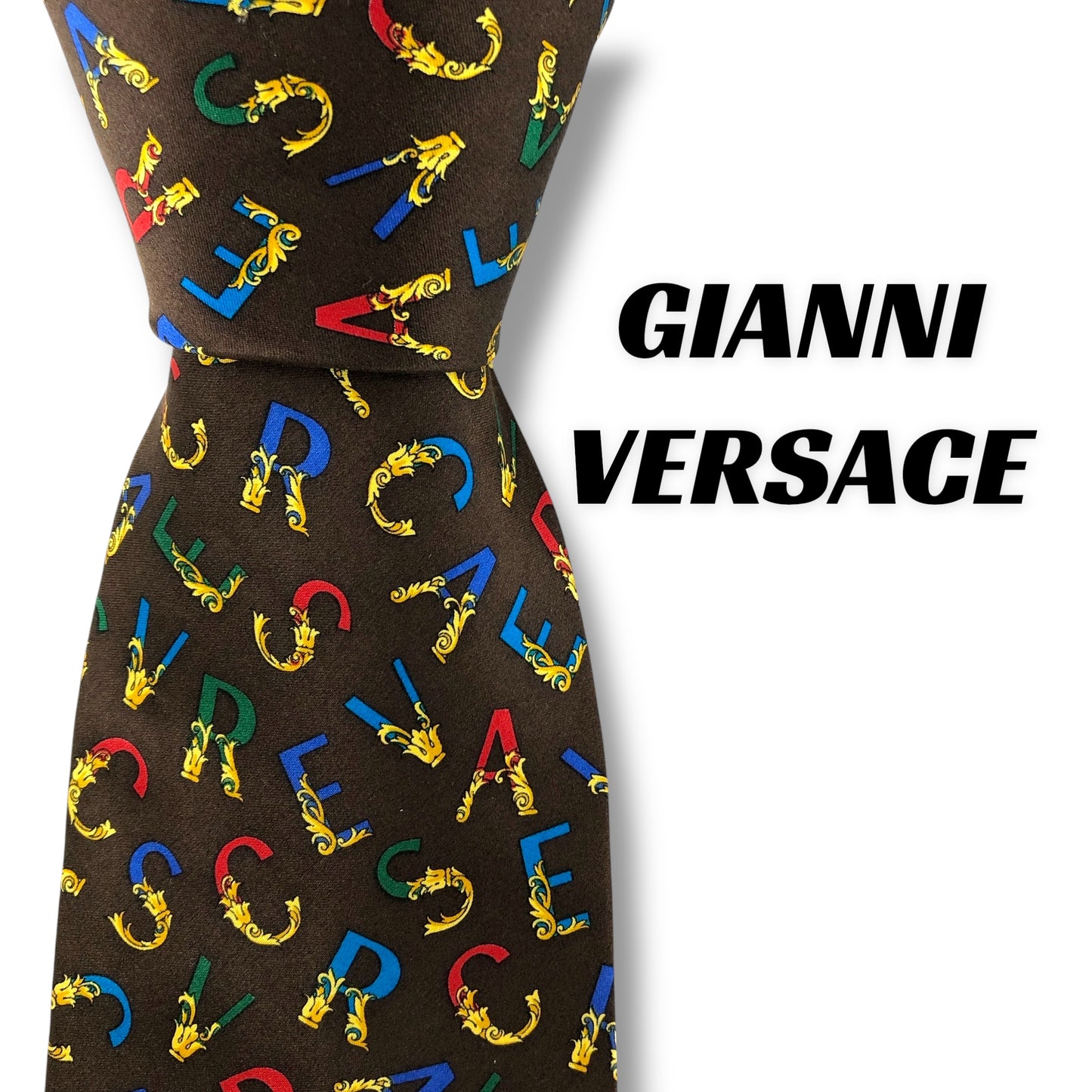 【7130】美品！ヴェルサーチ　ネクタイ　ブラウン系　ロゴ柄