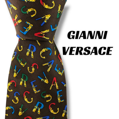 【7130】美品！ヴェルサーチ　ネクタイ　ブラウン系　ロゴ柄