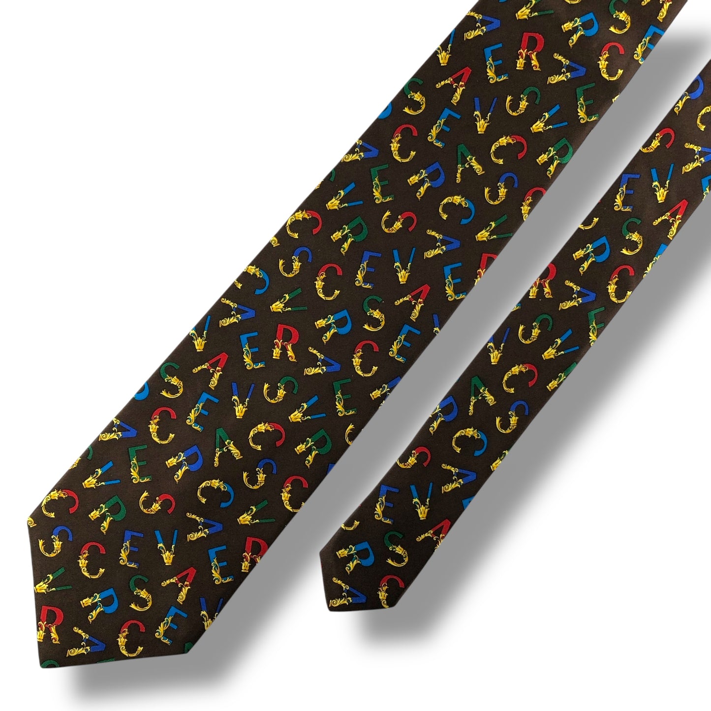 【7130】美品！ヴェルサーチ　ネクタイ　ブラウン系　ロゴ柄