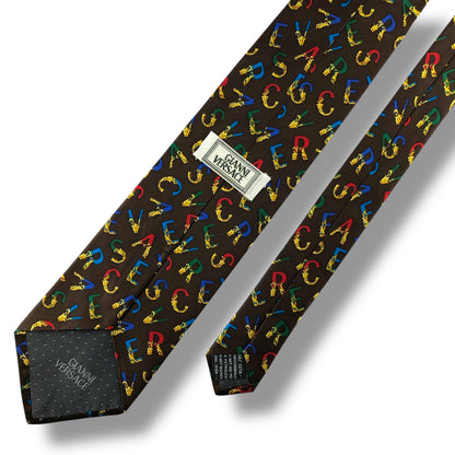 【7130】美品！ヴェルサーチ　ネクタイ　ブラウン系　ロゴ柄