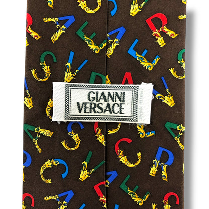 【7130】美品！ヴェルサーチ　ネクタイ　ブラウン系　ロゴ柄