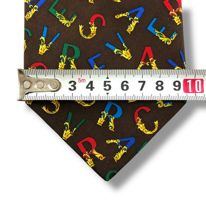 【7130】美品！ヴェルサーチ　ネクタイ　ブラウン系　ロゴ柄