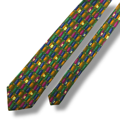 【7150】美品！エルメネジルドゼニア　ネクタイ　グリーン系　ボトル柄