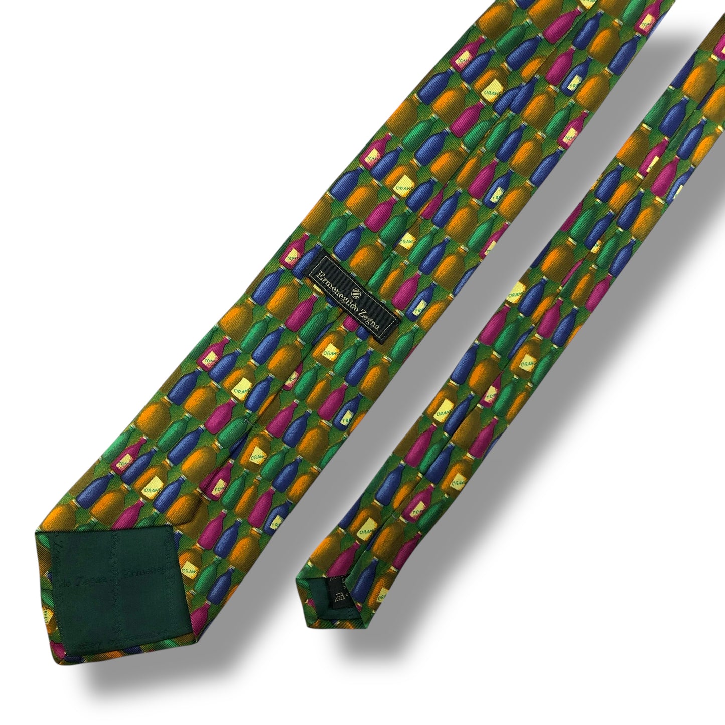 【7150】美品！エルメネジルドゼニア　ネクタイ　グリーン系　ボトル柄