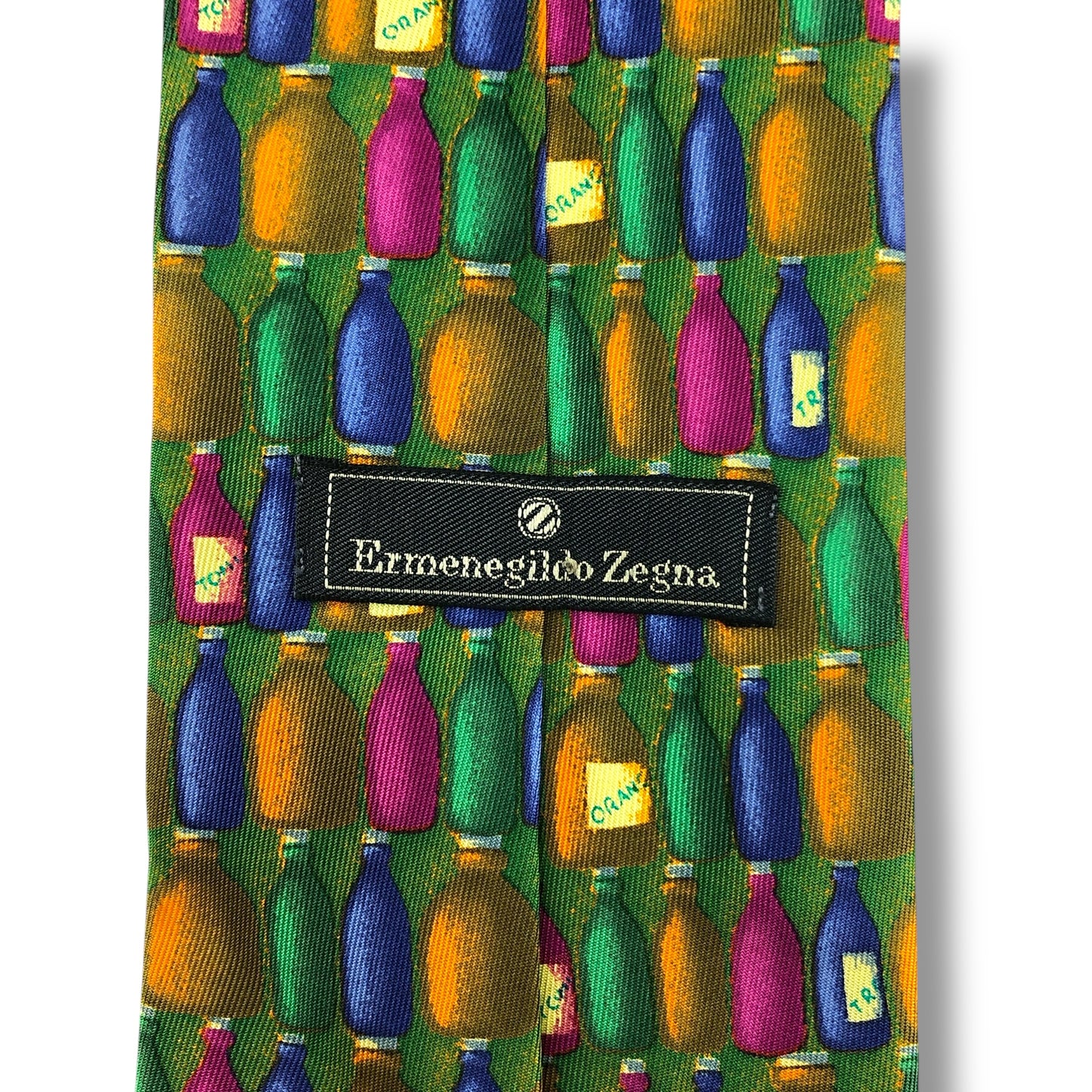 【7150】美品！エルメネジルドゼニア　ネクタイ　グリーン系　ボトル柄