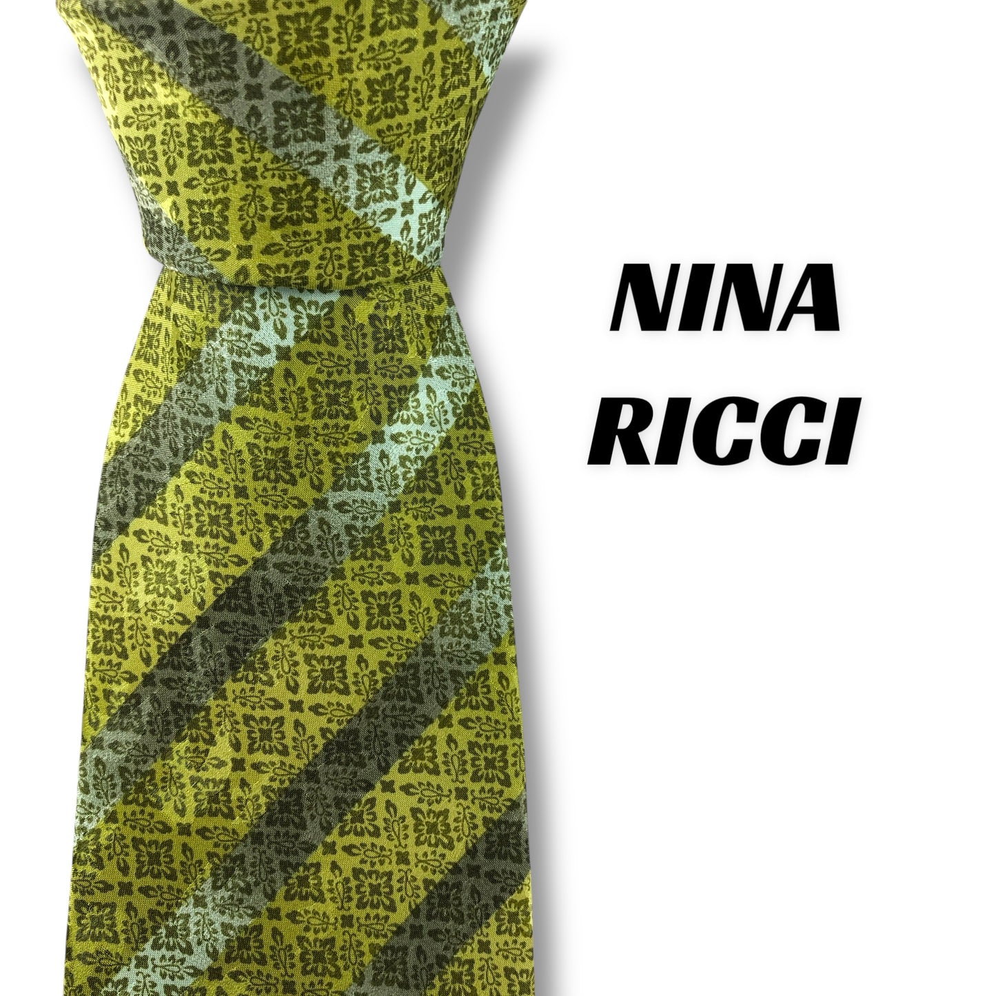 【7151】美品！ニナリッチ　ネクタイ　黄緑系　ストライプ柄