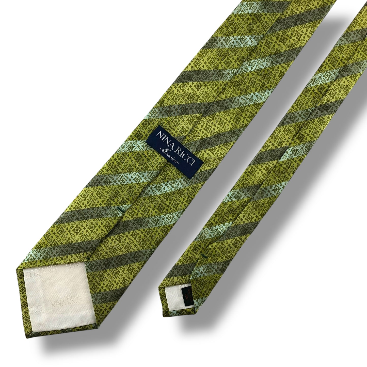 【7151】美品！ニナリッチ　ネクタイ　黄緑系　ストライプ柄