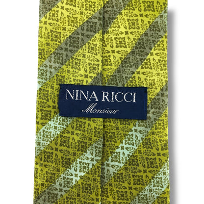 【7151】美品！ニナリッチ　ネクタイ　黄緑系　ストライプ柄