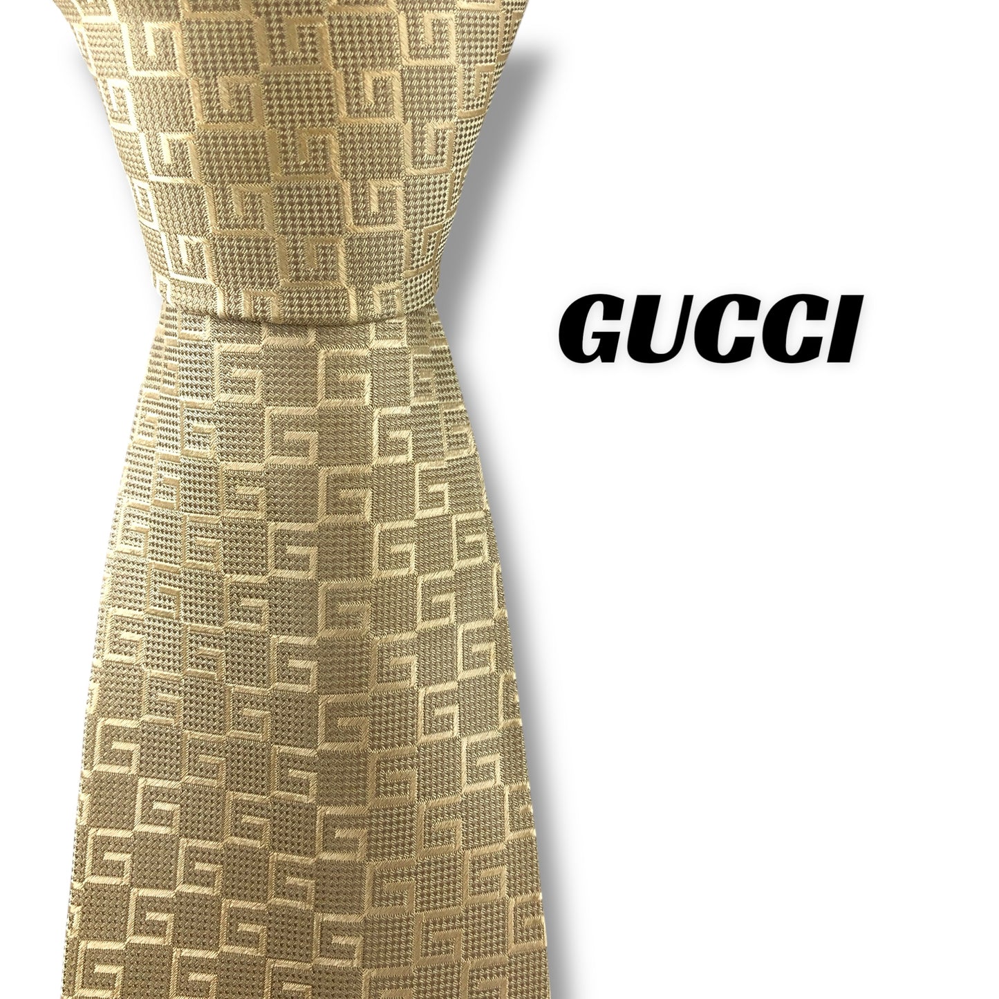 【7166】美品！グッチ　ネクタイ　クリーム色系　G柄