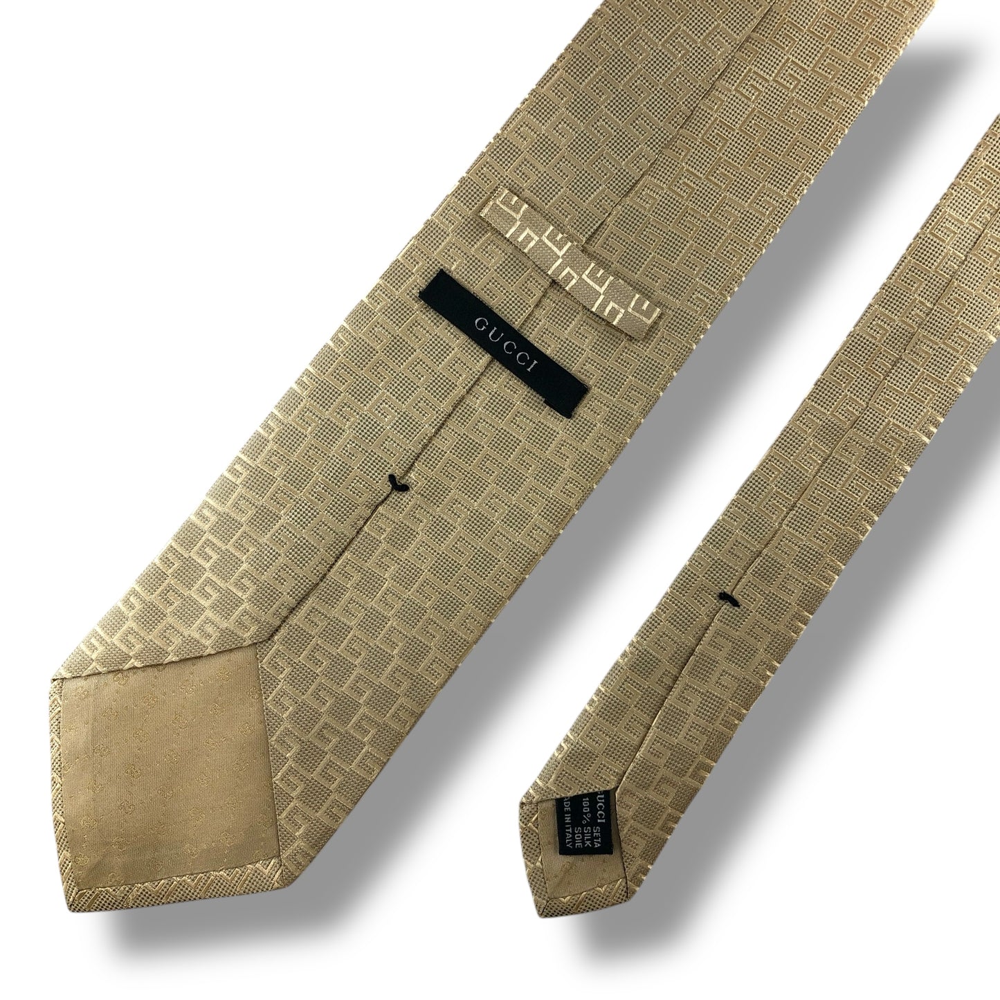 【7166】美品！グッチ　ネクタイ　クリーム色系　G柄