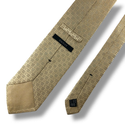 【7166】美品！グッチ　ネクタイ　クリーム色系　G柄