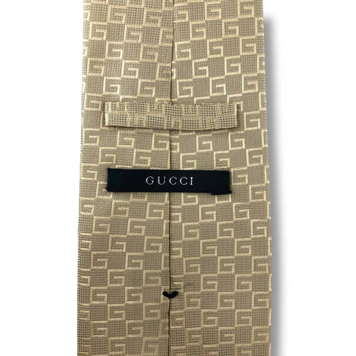 【7166】美品！グッチ　ネクタイ　クリーム色系　G柄