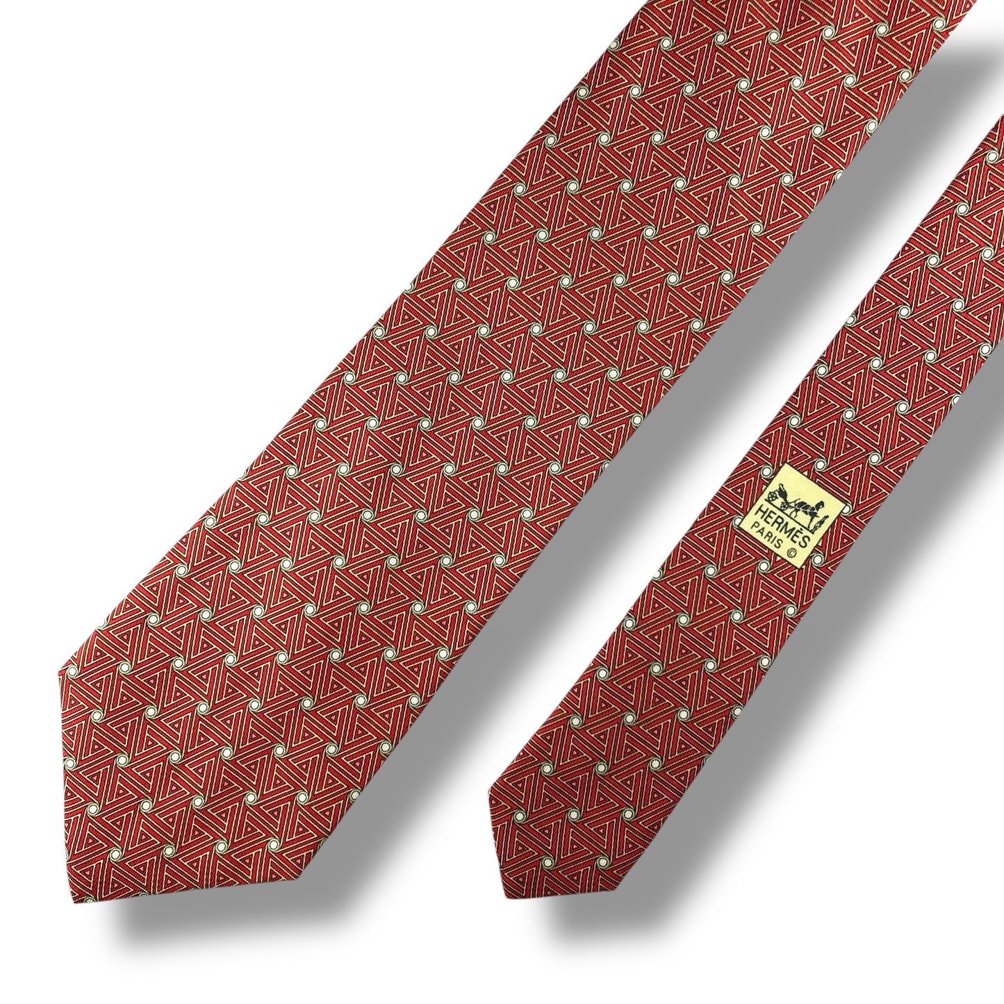 【7172】美品！エルメス　ネクタイ　レッド系　オレンジ系