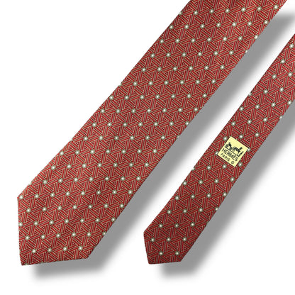 【7172】美品！エルメス　ネクタイ　レッド系　オレンジ系