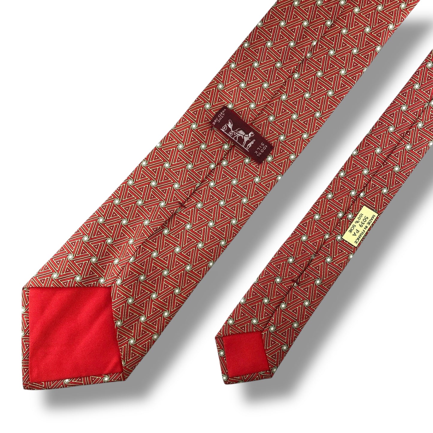 【7172】美品！エルメス　ネクタイ　レッド系　オレンジ系